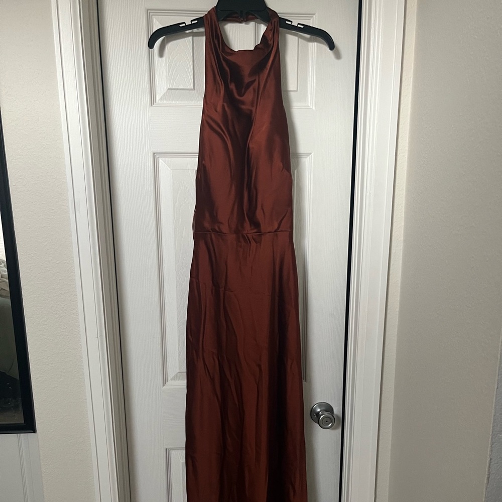 Revelry Veronica satin dress rust